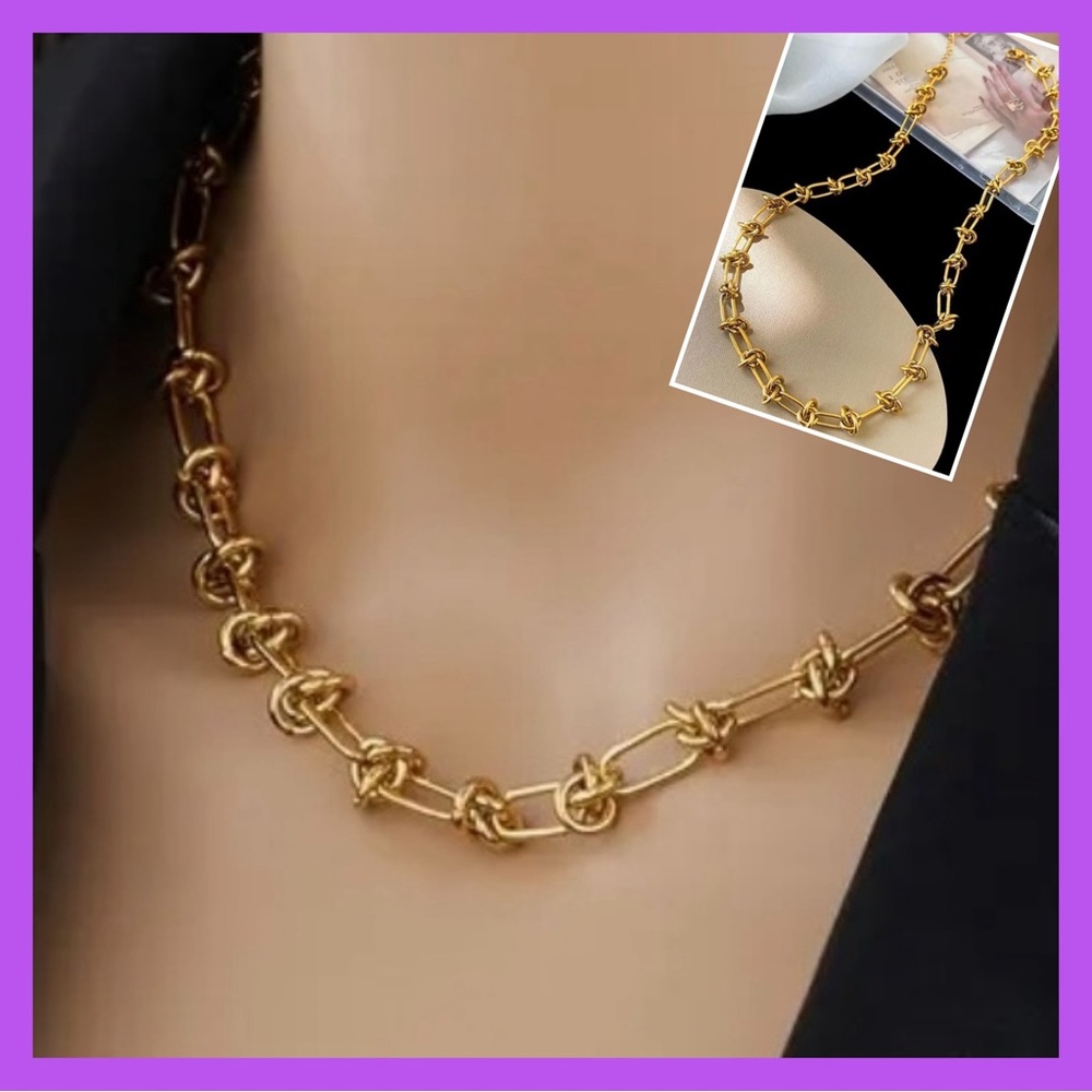 GOLD LINK PAPER CLIP CHOKER NECKLACE-NEW